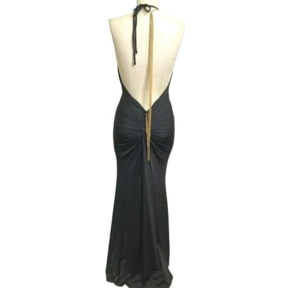 Miss Avenue Halter Open Back Gold Chain Drop Sexy Gown Black Size Small NWT - Picture 1 of 4
